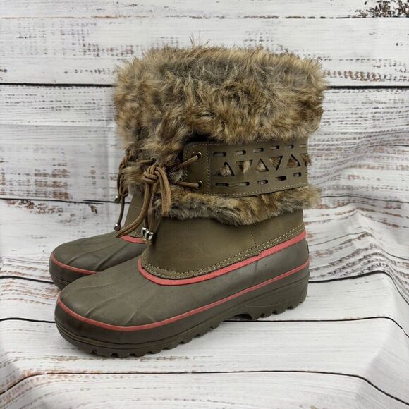 Khombu Shoes - Khombu Nola Snow Winter Leather Faux Fur Brown Pink Lace Up Boots WOMENS SIZE 6M